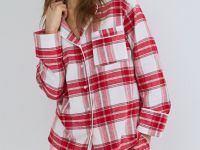 Пижамная рубашка в клетку из фланели, Красный