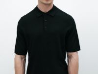 Вязаное поло с коротким рукавом, Черный