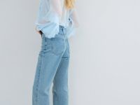 Прямые джинсы с высокой посадкой, Голубой