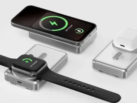 Внешний аккумулятор WiWU Elite MagSafe Wi-P056 10000mAh 15W кабель Type-C, Lightning/подставка (серебристый)