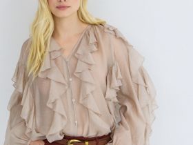 Блузка из лиоцелла с рюшами, Бежевый