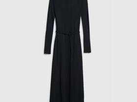 Вязаное платье с вырезом лодочкой, Черный