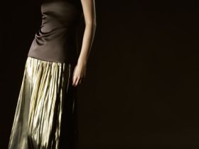 Юбка макси из ткани с эффектом жидкого золота, Золотой