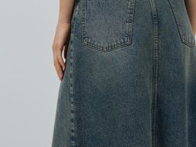 Расклёшенная джинсовая юбка миди, Синий