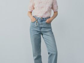 Прямые джинсы с брелоком, Голубой