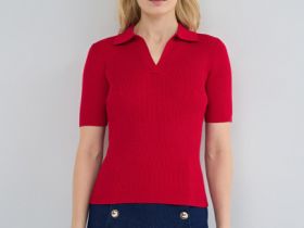 Джемпер поло в рубчик, Красный