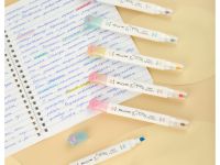 Набор текстовыделителей двусторонних MESHU "White kittens", 12 цв., пастельные цвета, 1-4мм, ПВХ бок