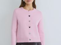 Вязаный кардиган с фигурными пуговицами, Розовый