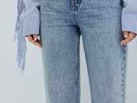 Прямые джинсы с высокой посадкой, Голубой