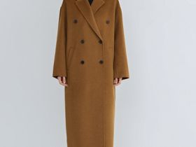 Длинное двубортное пальто с шарфом, Желтый