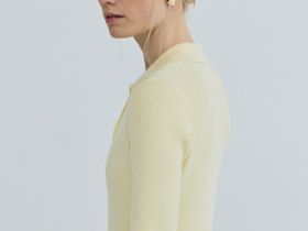 Платье в рубчик с воротником поло, Желтый