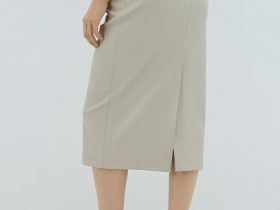 Прямая юбка миди из искусственной кожи, Бежевый