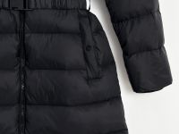 Пуховое полупальто с поясом приталенного силуэта