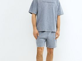 Футболка с принтом и эффектом стирки, Синий