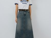 Футболка с контрастной горловиной и принтом, Белый