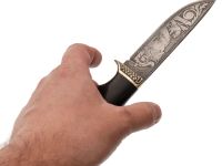 Шкуросъёмный нож Егерь, дамасская сталь, литье, гравировка, рукоять граб