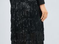 Прямая юбка с бахромой из пайеток, Черный