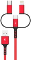 Кабель Pero DC-06 USB / Apple Lightning / microUSB / USB-C 2 м Красный