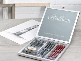 Набор художественный Cretacolor "SILVER BOX" в деревянной коробке окрашенной в серебряный цвет