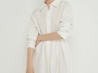 Платье-рубашка с поясом, Белый