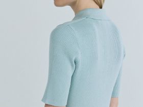 Платье в рубчик с воротником поло, Зеленый