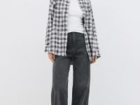 Удлинённая рубашка в клетку, Серый