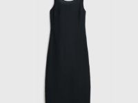 Льняное платье на широких бретелях, Черный