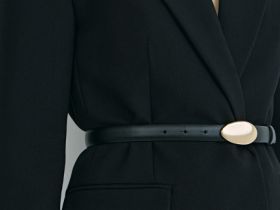 Двубортный жакет с поясом, Черный