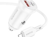 Автомобильное зарядное устройство Borofone BZ18A USB/Type-C/кабель Type-C- Lightning 20W (белый)