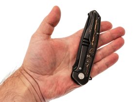 Складной нож Honor Caesar, сталь S35VN с гравировкой, рукоять титан/карбон, черный