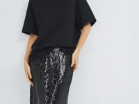 Прямая юбка с пайетками, Черный