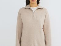 Джемпер с воротником-стойкой на молнии, Бежевый