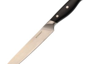 Набор кухонных ножей Okroshka Tartar в подставке, 5 ножей + ножницы, сталь 5cr15mov, рукоять сталь/пластик