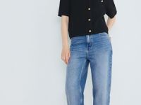 Прямые джинсы с отворотами, Голубой