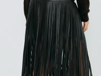 Мини-юбка из искусственной кожи с бахромой, Коричневый