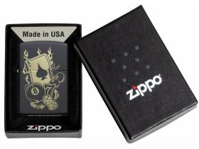 Зажигалка ZIPPO Gambling Design с покрытием Black Matte, латунь/сталь, чёрная, матовая, 36x12x56 мм