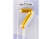 Свеча для торта с держателем MESHU "Цифра 7", 6 см, золотая, блистер