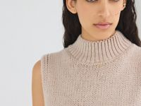 Асимметричный вязаный топ с бахромой, Бежевый