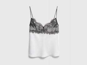 Атласный топ с кружевом, Бежевый