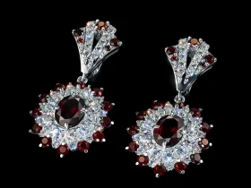 Серьги из серебра с гранатами и топазами э0668сг04260356
