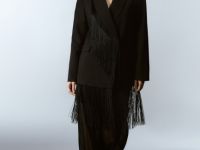 Двубортный жакет с отделкой из бахромы, Черный