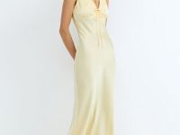 Сатиновое платье с кружевом, Желтый