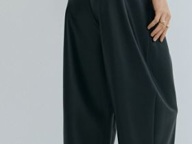 Брюки О-силуэта из искусственной кожи, Черный