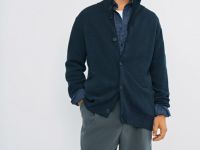 Вязаный кардиган с высоким воротником, Синий