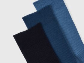 Высокие носки в рубчик, 3 пары, Синий