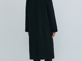 Длинное двубортное пальто из шерсти, Черный