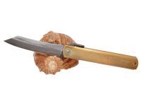 Складной нож Nagao Higonokami Damascus hand forging, 100мм, сталь Aogami, рукоять латунь