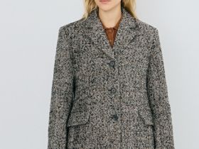 Однобортный жакет с шерстью, Коричневый