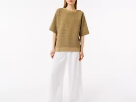 Женский вязаная футболка Lacoste оверсайз с коротким рукавом