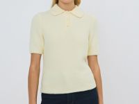 Джемпер из пушистой пряжи с коротким рукавом, Желтый